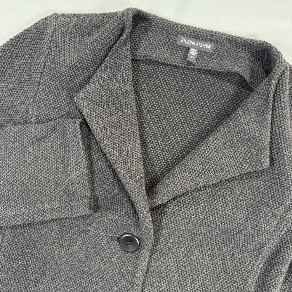 Eileen Fisher Women's XS One Button‎ Jacket Coat Cardigan Gray Textured USA Made